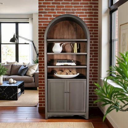 Brown Solid Wood Arched Cabinet with Doors, Hutch Cabinet with Storage