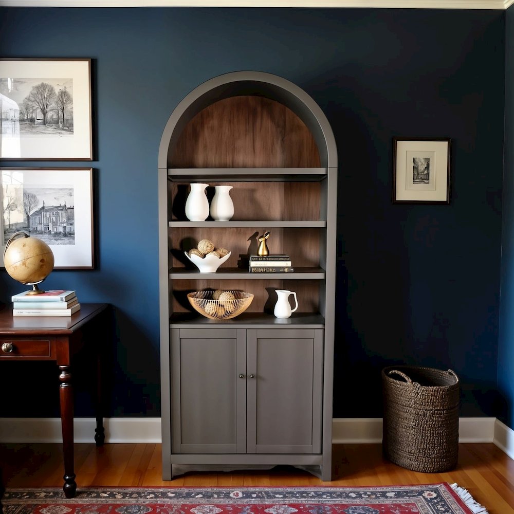 Brown Solid Wood Arched Cabinet with Doors, Hutch Cabinet with Storage