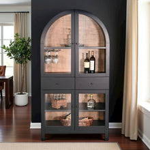 Black Solid Wood Bar Cabinet, Arched Liquor Cabinet with Glass Doors