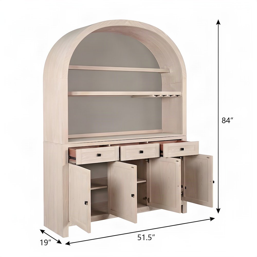 Starlight Canyon Home Bar Cabinet with Arched Solid Wood Hutch, Bergen Oak
