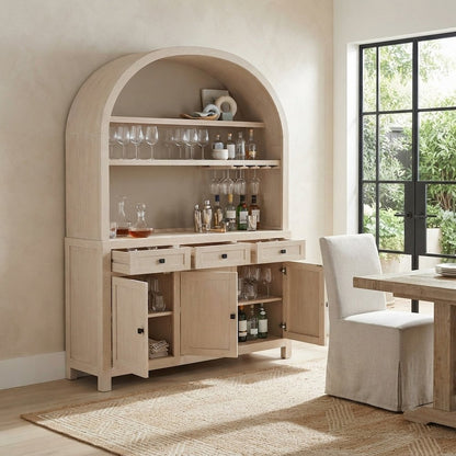 Starlight Canyon Home Bar Cabinet with Arched Solid Wood Hutch, Bergen Oak