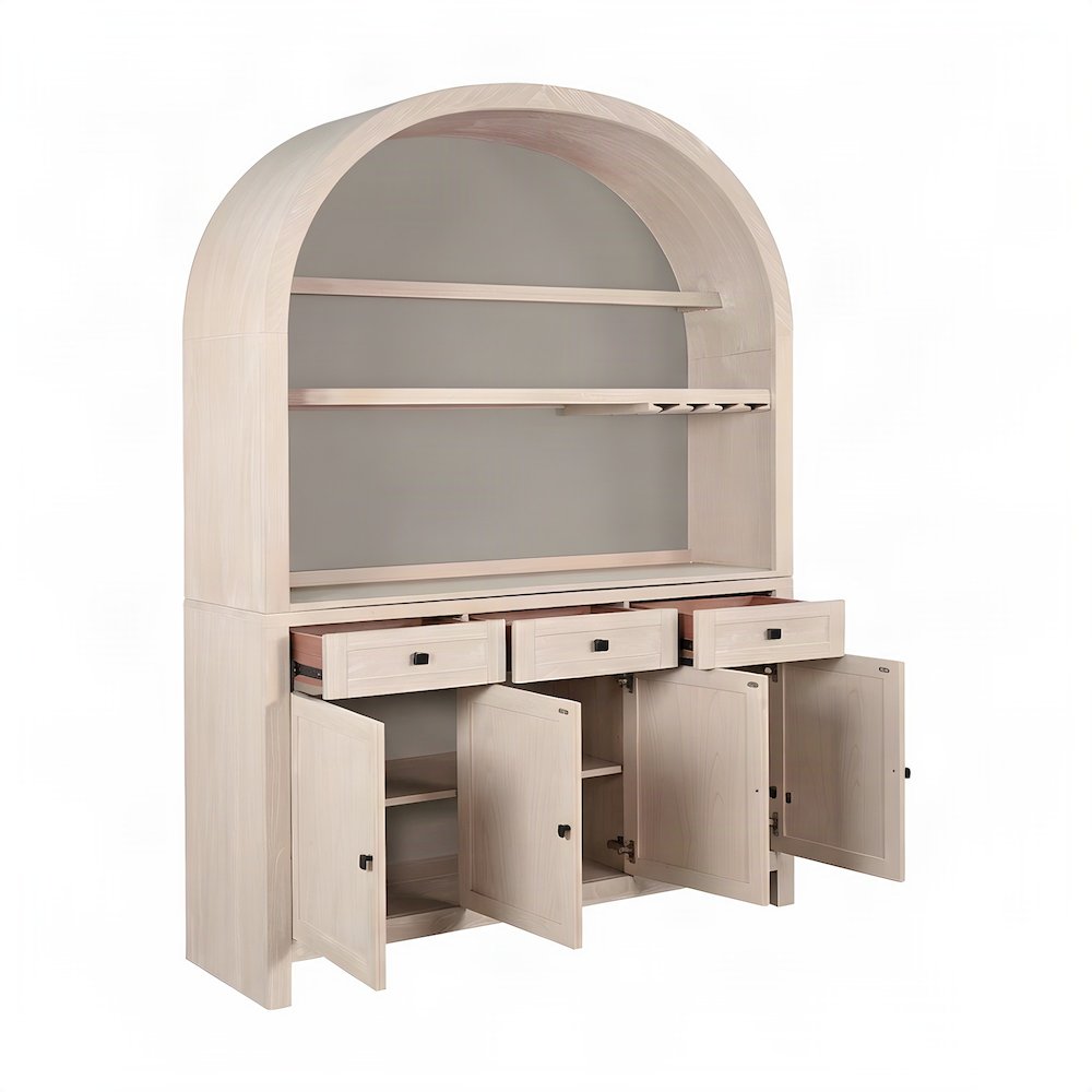Starlight Canyon Home Bar Cabinet with Arched Solid Wood Hutch, Bergen Oak