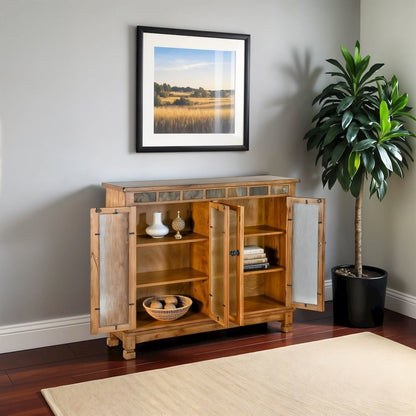 Brown Solid Wood Bookcase with Glass Doors, Small Cabinet with Storage