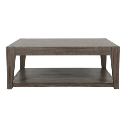 Light Brown Mahogany Wood Coffee Table with Casters for Living Room