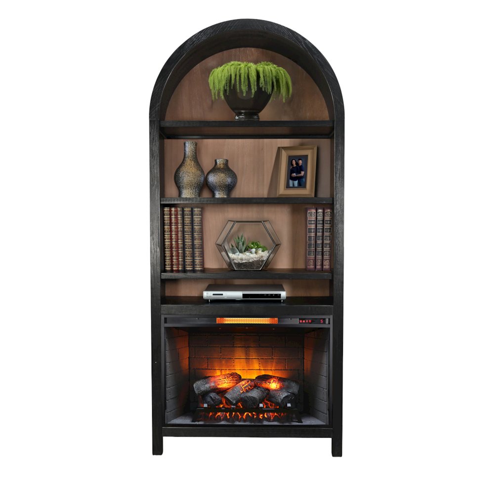 Arched Bookcase with Electric Fireplace
