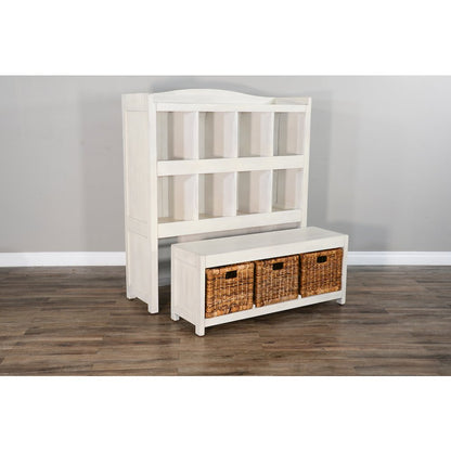 57" Modern Wood Storage Bookcase and Bench in Marble White