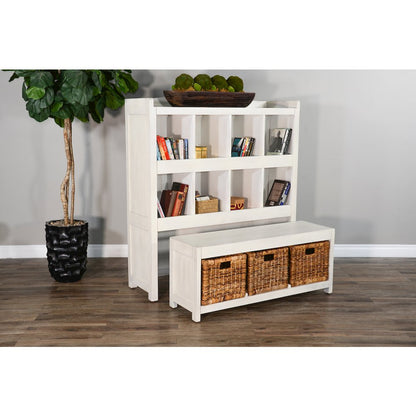 57" Modern Wood Storage Bookcase and Bench in Marble White