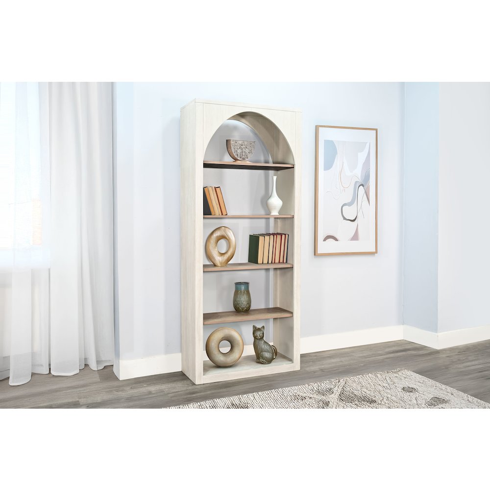 Tall Arched Wood Bookshelf with Open Shelving
