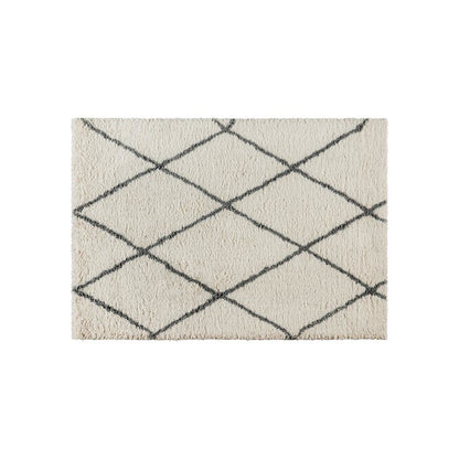 Shag Style Diamond Trellis Area Rug - 5' x 7' - Ivory/Gray Polyester (PET)