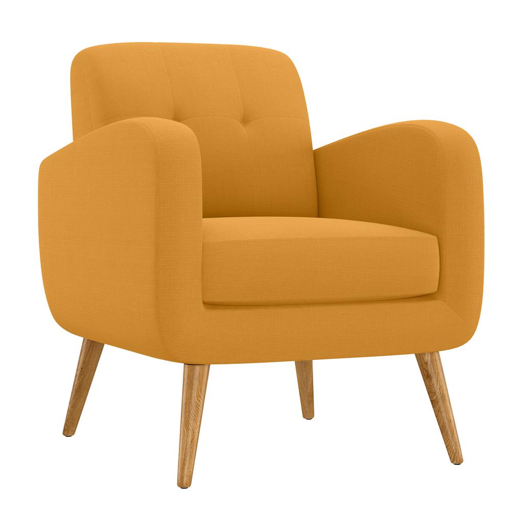 Armchair in Mustard Yellow Linen with Natural Legs