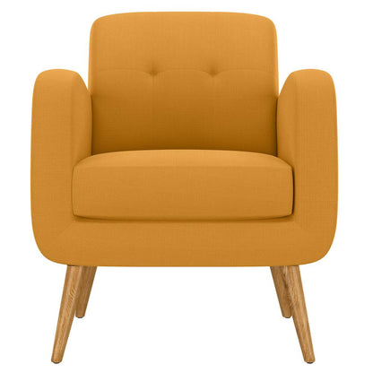 Armchair in Mustard Yellow Linen with Natural Legs