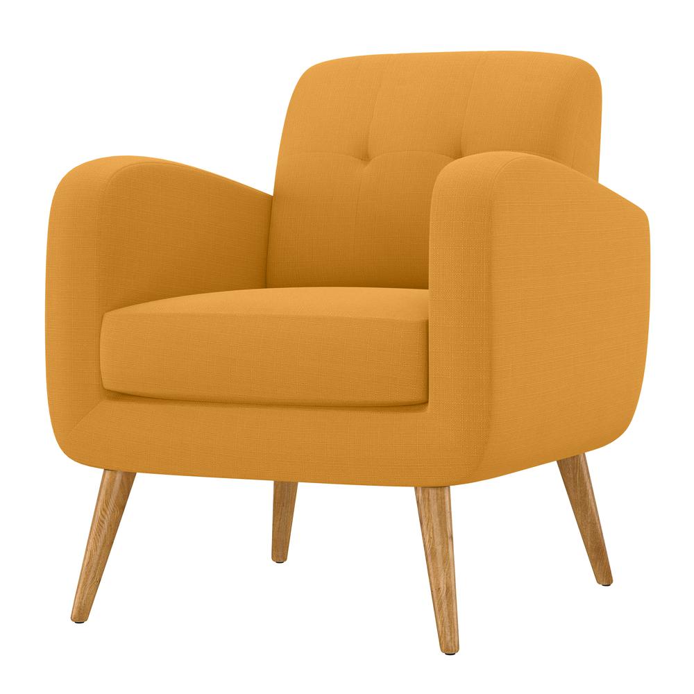 Armchair in Mustard Yellow Linen with Natural Legs