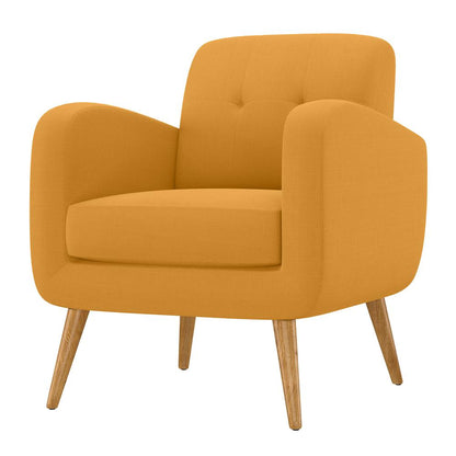 Armchair in Mustard Yellow Linen with Natural Legs