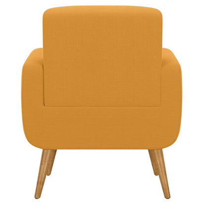 Armchair in Mustard Yellow Linen with Natural Legs
