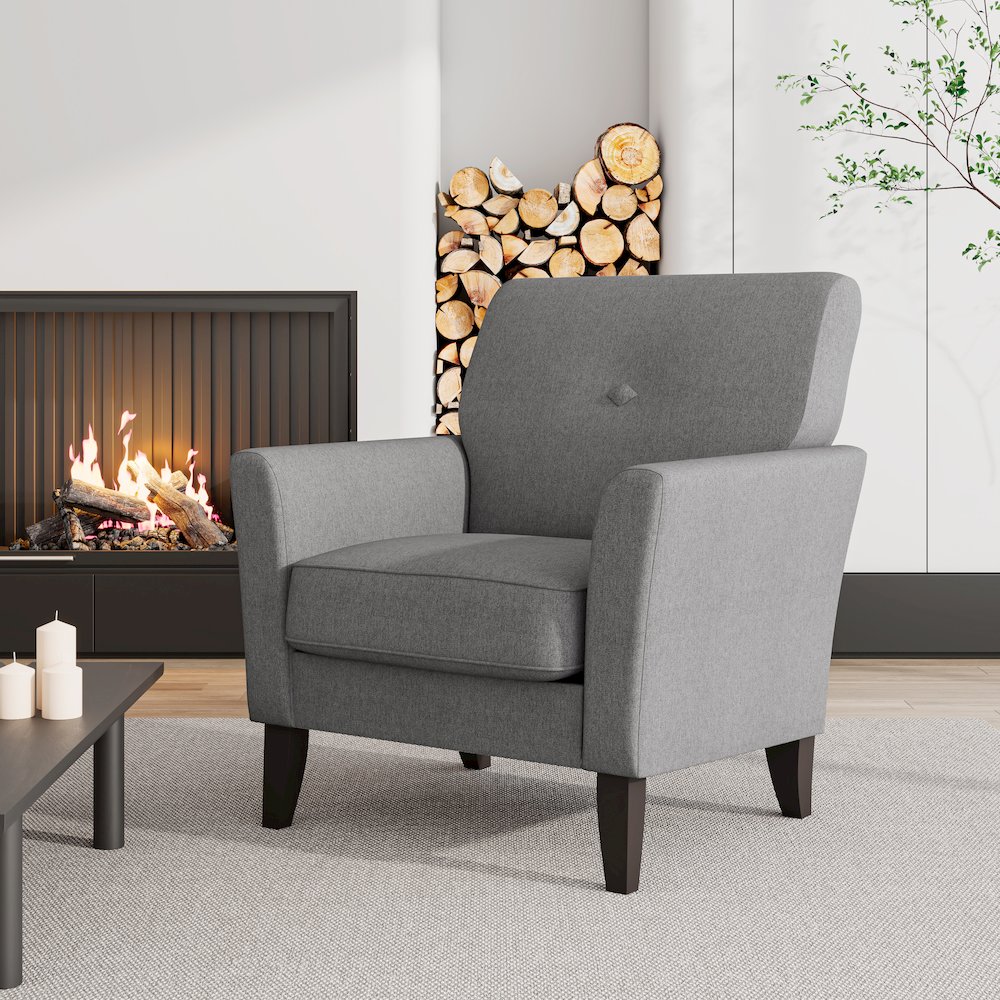 Alex Transitional Flared Arm Armchair in Smoky Gray Velour