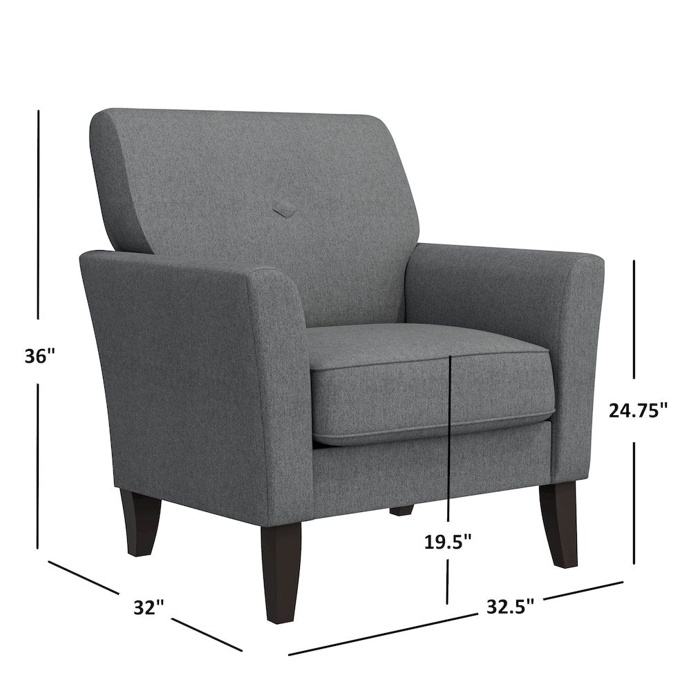 Alex Transitional Flared Arm Armchair in Smoky Gray Velour