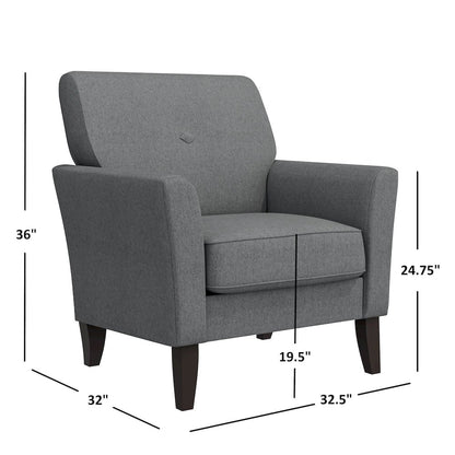 Alex Transitional Flared Arm Armchair in Smoky Gray Velour