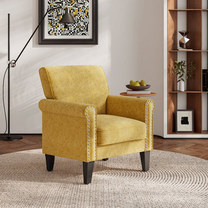 Jean Rolled Arm Chair with Nailheads in Gold Chenille