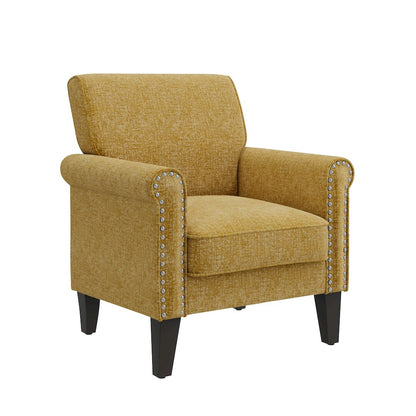 Jean Rolled Arm Chair with Nailheads in Gold Chenille