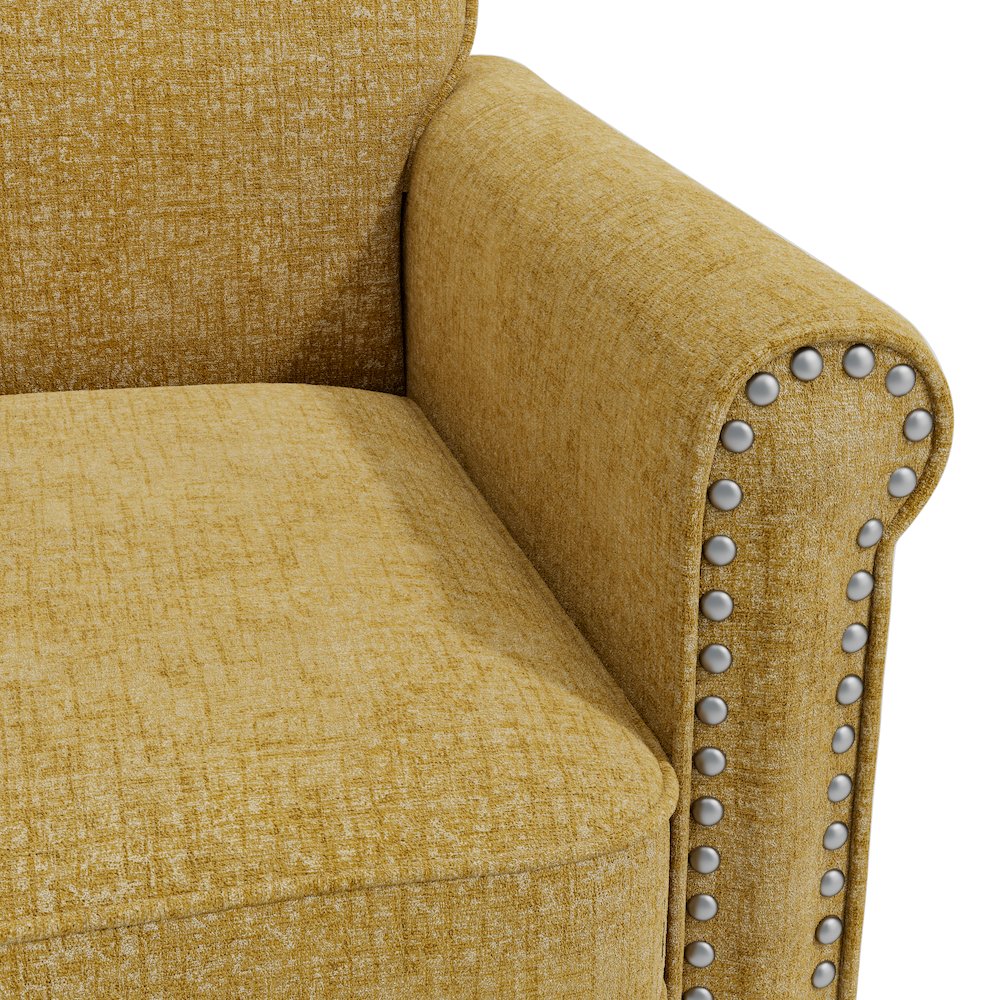 Jean Rolled Arm Chair with Nailheads in Gold Chenille