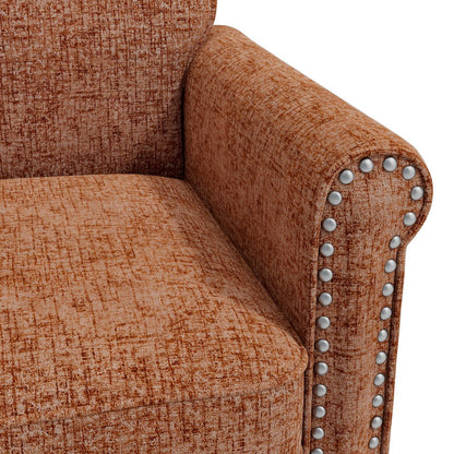 Jean Rolled Arm Chair with Nailheads in Orange Chenille