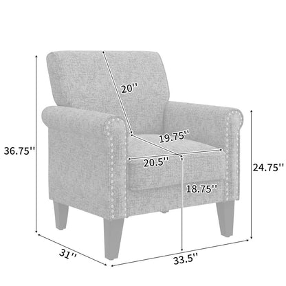 Jean Rolled Arm Chair with Nailheads in Orange Chenille
