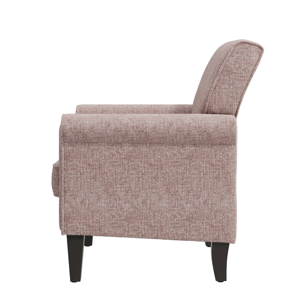 Jean Rolled Arm Chair with Nailheads in Pink Chenille
