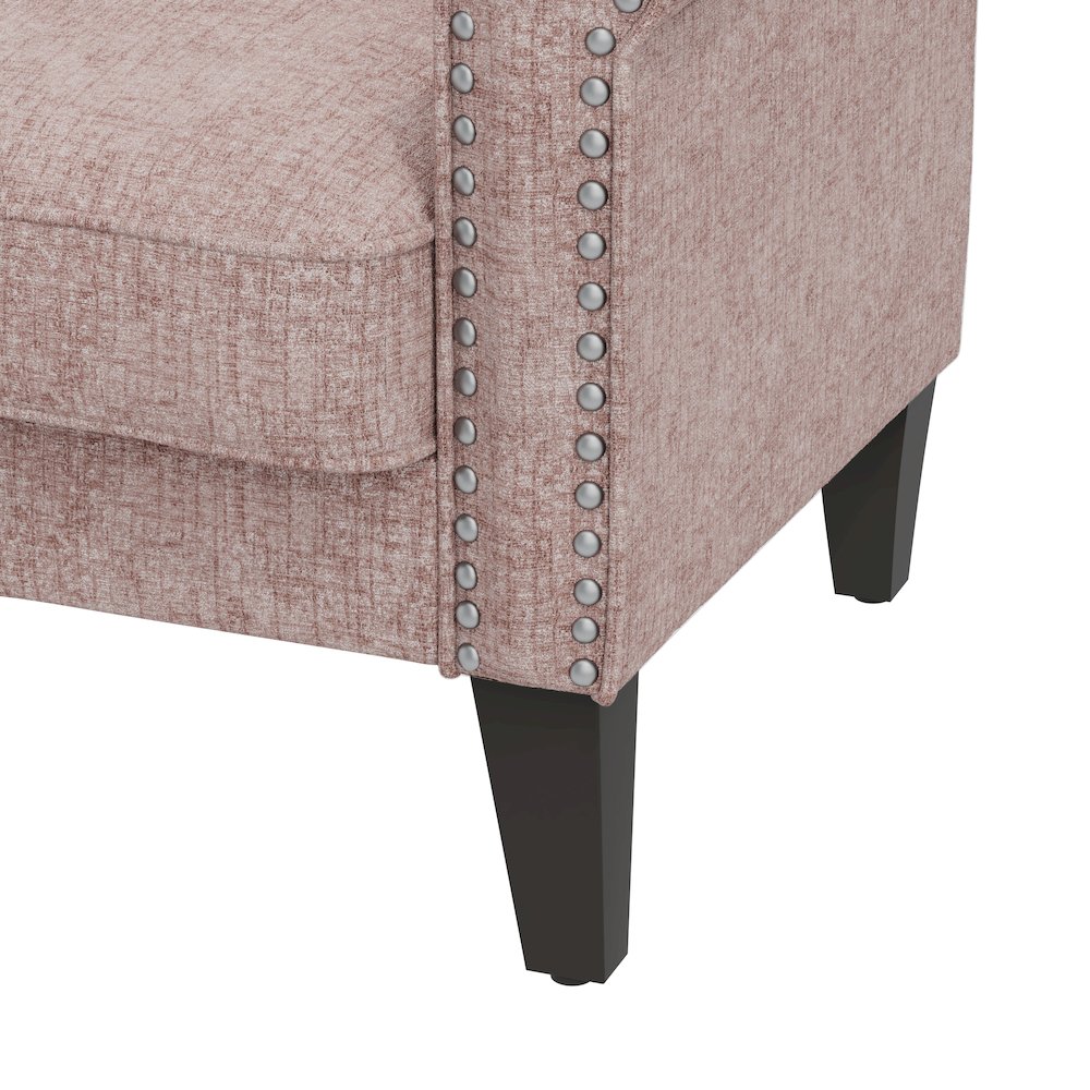 Jean Rolled Arm Chair with Nailheads in Pink Chenille