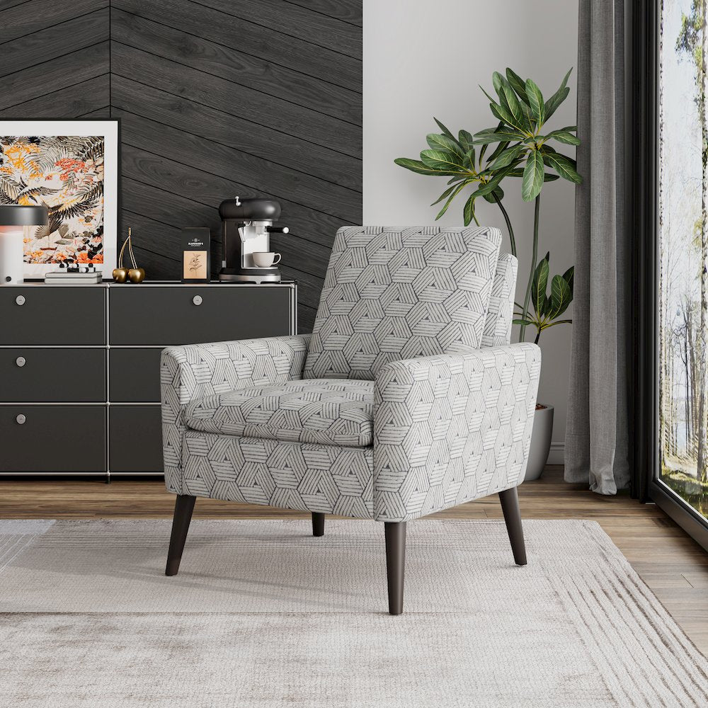 Mid-Century Modern Armchair in Gray and Cream Honeycomb