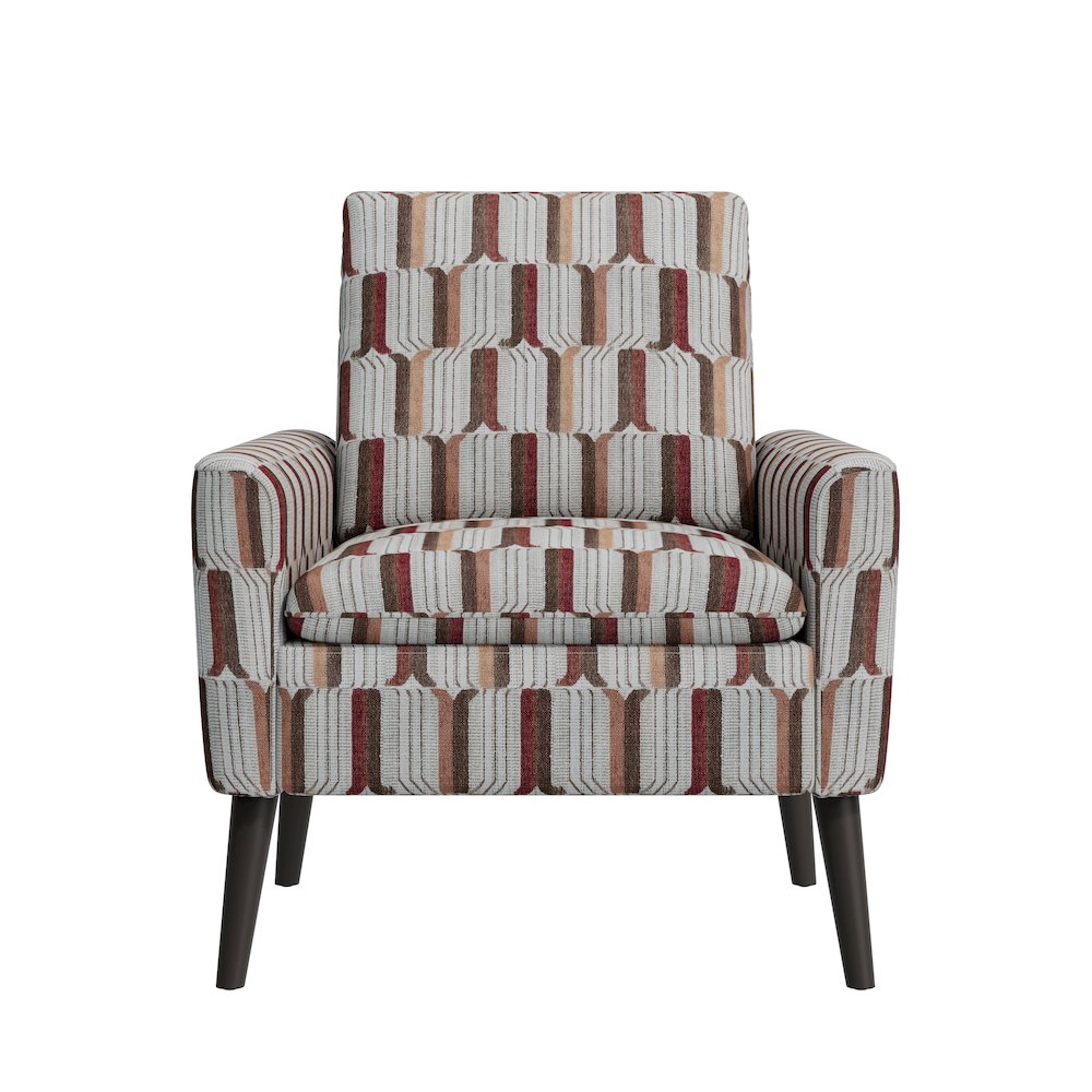 Mid-Century Modern Armchair in Tan, Cream and Red Stripe