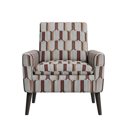 Mid-Century Modern Armchair in Tan, Cream and Red Stripe