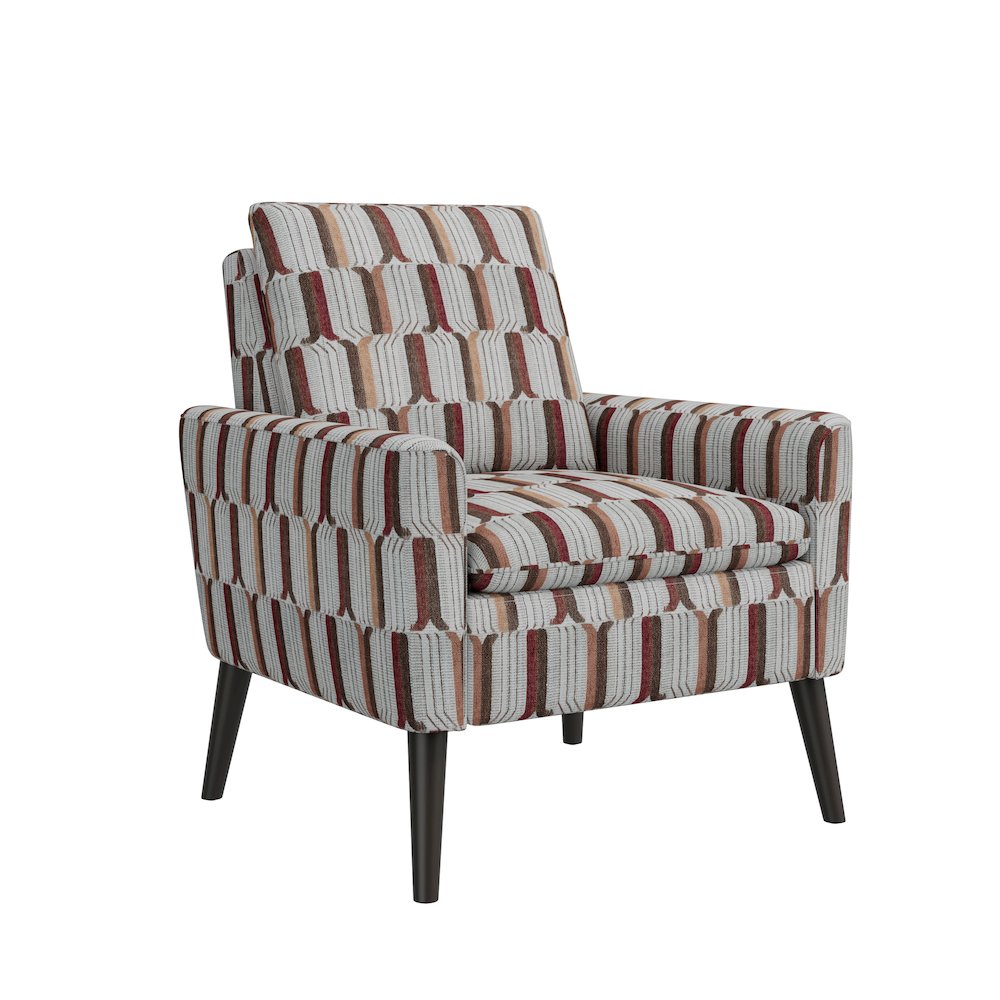 Mid-Century Modern Armchair in Tan, Cream and Red Stripe