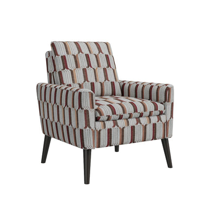 Mid-Century Modern Armchair in Tan, Cream and Red Stripe