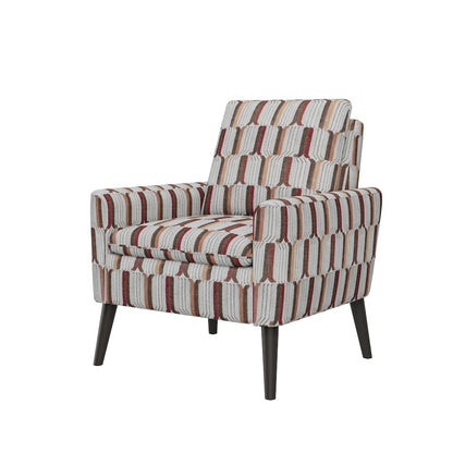 Mid-Century Modern Armchair in Tan, Cream and Red Stripe