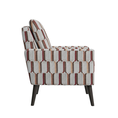 Mid-Century Modern Armchair in Tan, Cream and Red Stripe