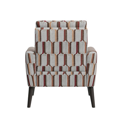 Mid-Century Modern Armchair in Tan, Cream and Red Stripe