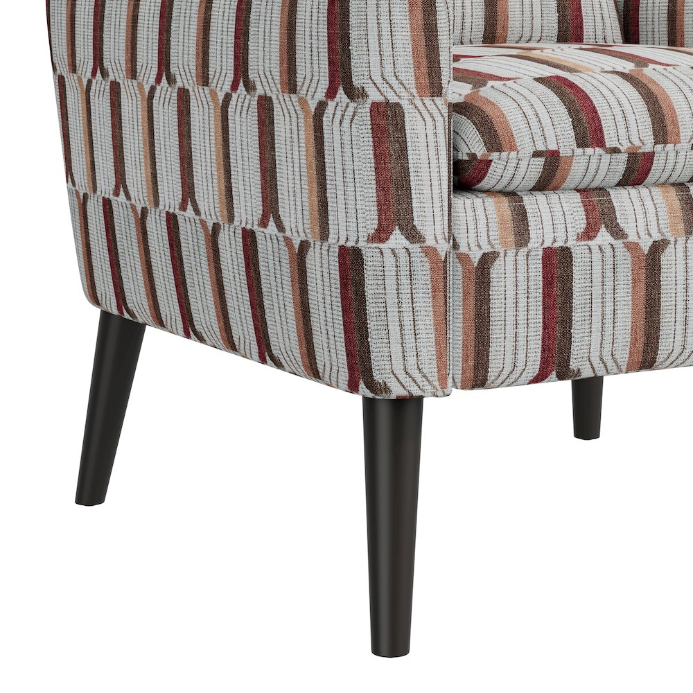 Mid-Century Modern Armchair in Tan, Cream and Red Stripe