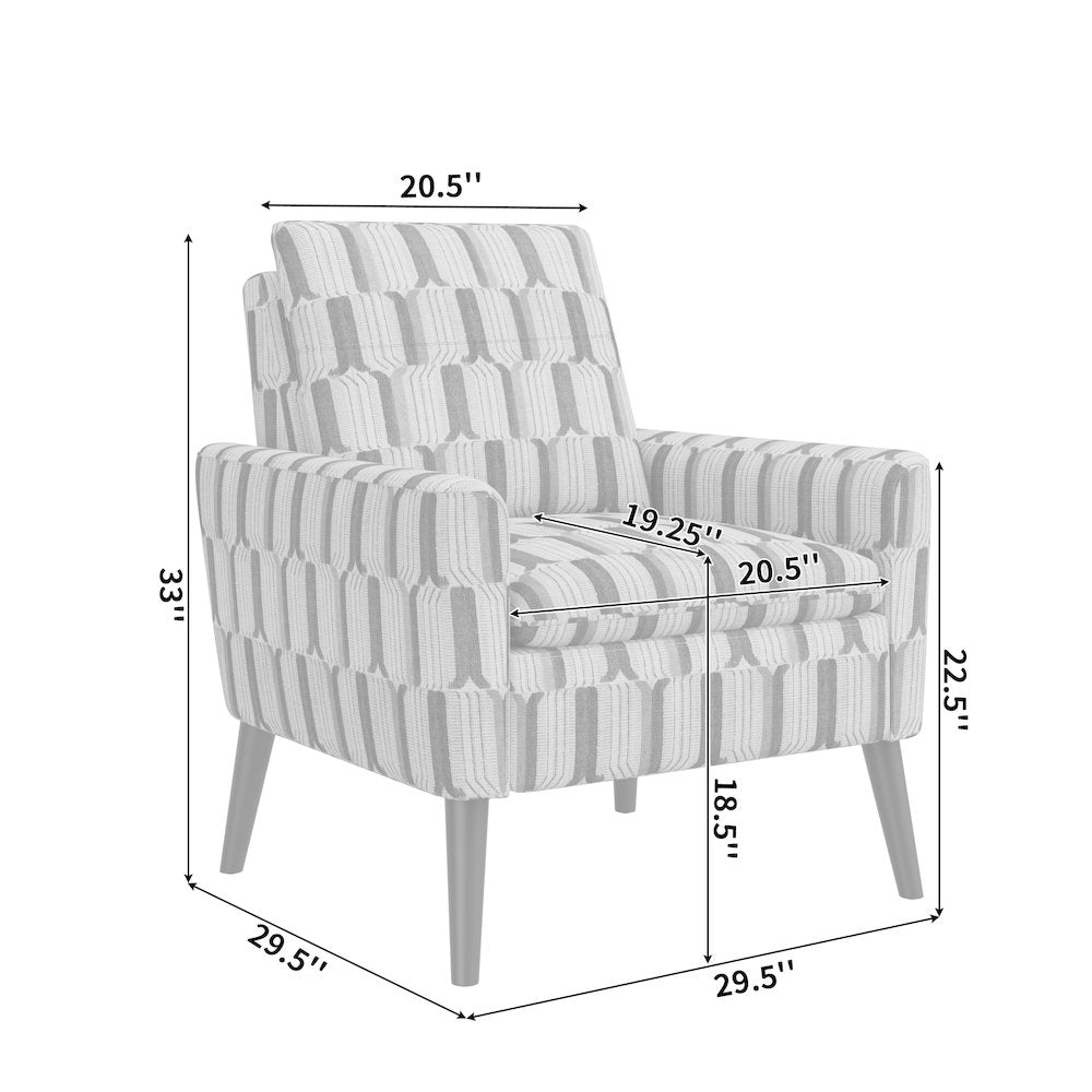 Mid-Century Modern Armchair in Tan, Cream and Red Stripe