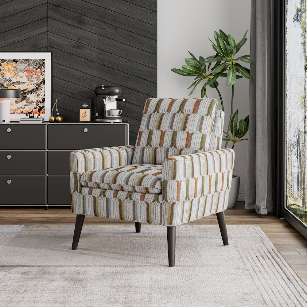 Mid-Century Modern Armchair in Brown, Green and Blue Stripe