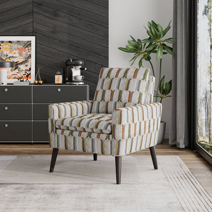 Mid-Century Modern Armchair in Brown, Green and Blue Stripe