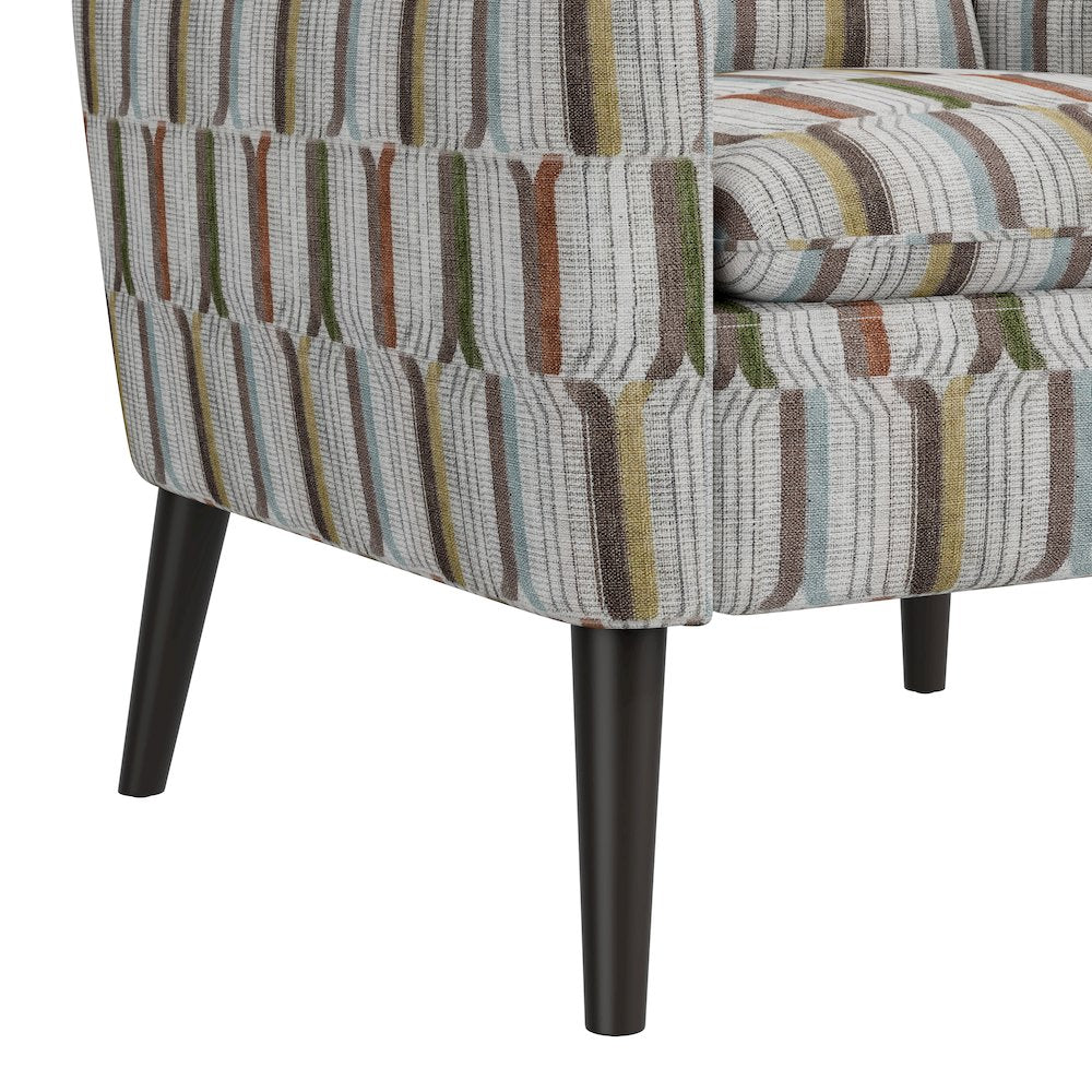 Mid-Century Modern Armchair in Brown, Green and Blue Stripe