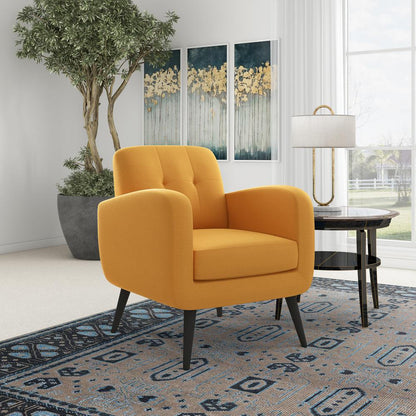Armchair in Mustard Yellow Linen with Espresso Legs