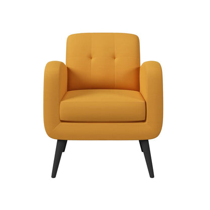 Armchair in Mustard Yellow Linen with Espresso Legs