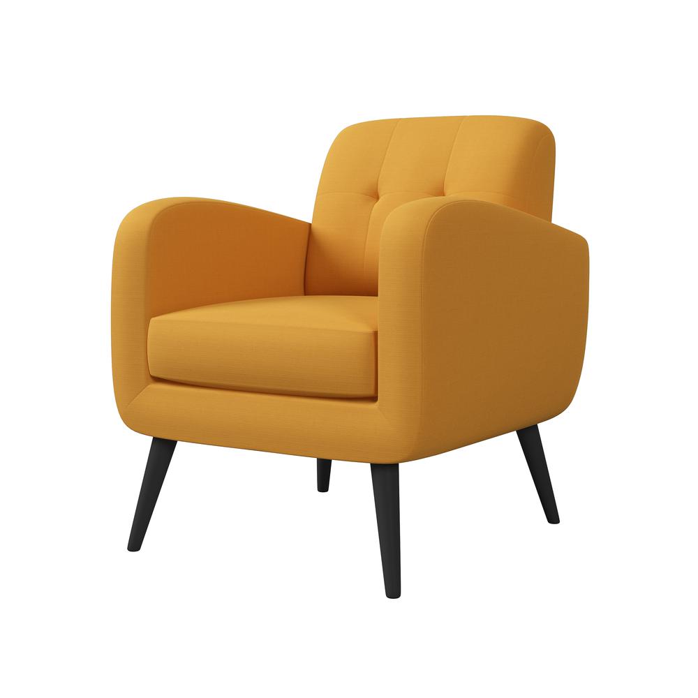 Armchair in Mustard Yellow Linen with Espresso Legs