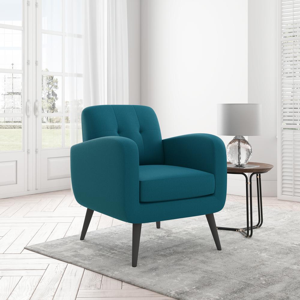 Armchair in Peacock Blue Linen with Espresso Legs