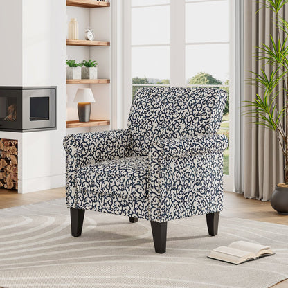 Jean Rolled Arm Chair with Nailheads in Black Curly Vine