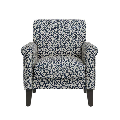 Jean Rolled Arm Chair with Nailheads in Black Curly Vine