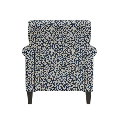 Jean Rolled Arm Chair with Nailheads in Black Curly Vine