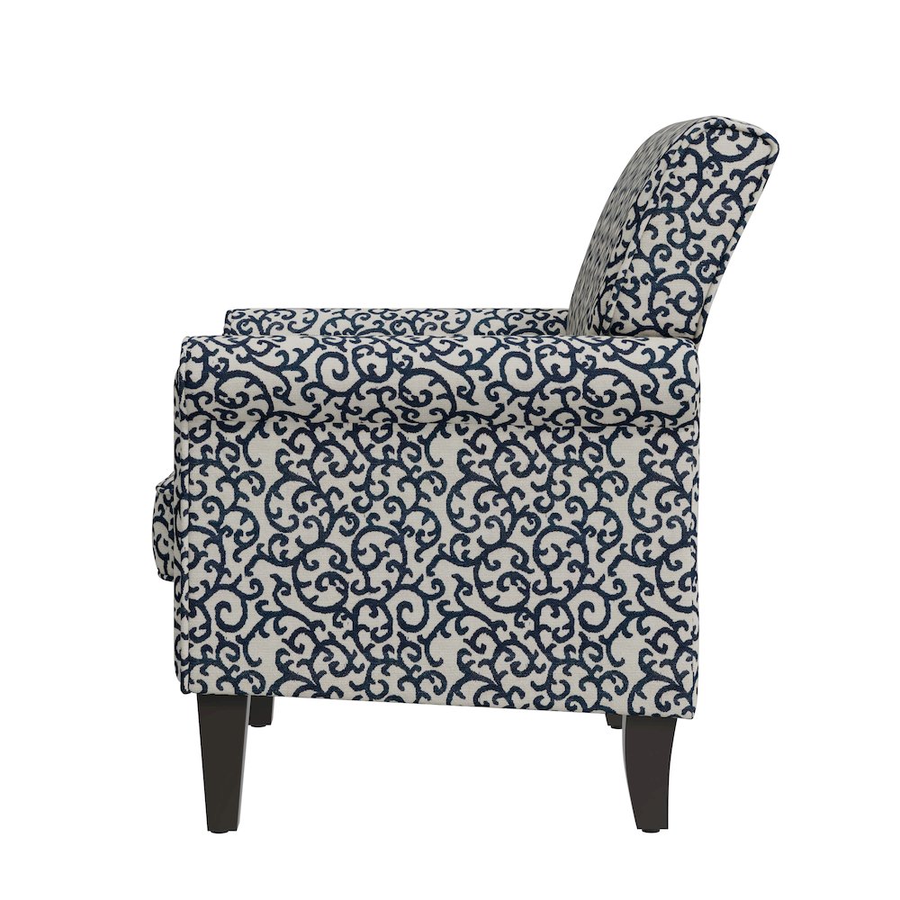 Jean Rolled Arm Chair with Nailheads in Black Curly Vine