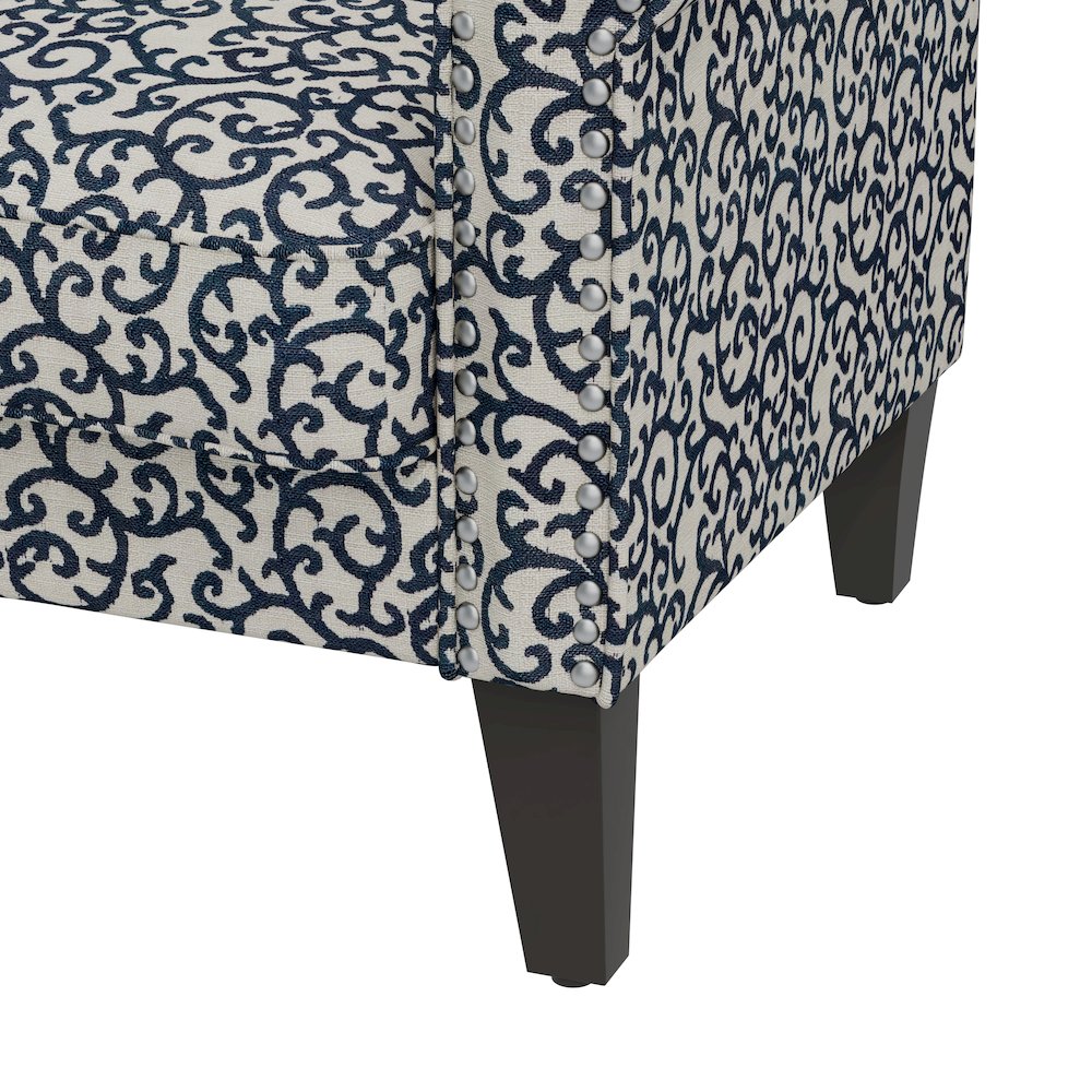 Jean Rolled Arm Chair with Nailheads in Black Curly Vine